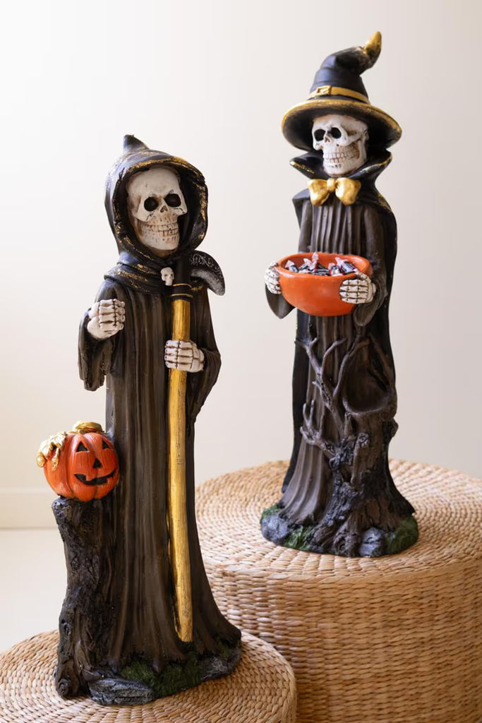 Set of 2 Painted Resin Halloween Grim Reapers