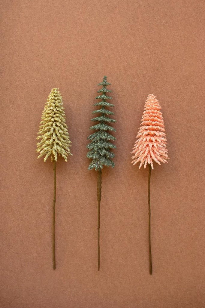 Mini Bottle Brush Trees on a Stem / Pink (Set of 24)