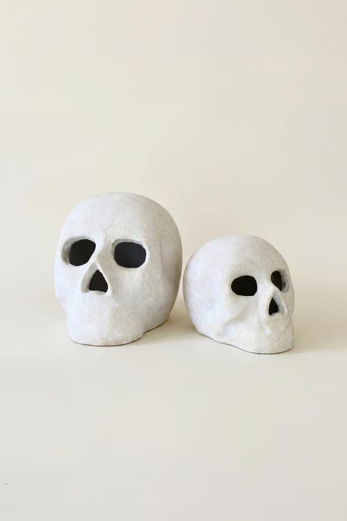 Set of 2 Cement Halloween Skulls Luminaries