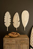 Set of 3 Hand-Carved Paulownia Wood Leaves Wall Art