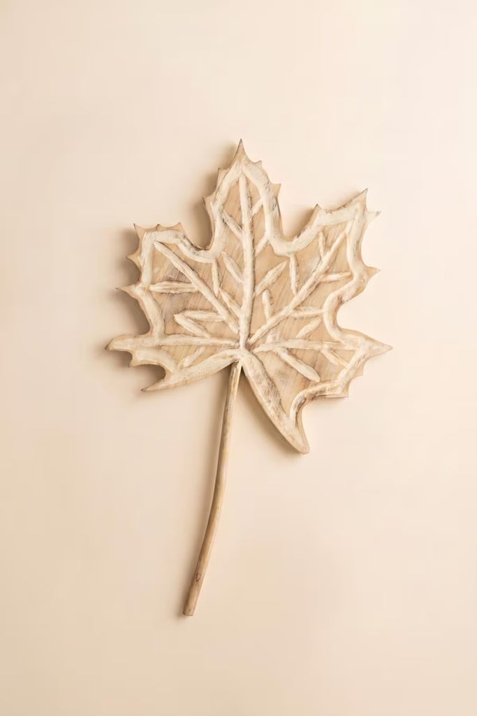 Hand-Carved Paulownia Wood Maple Leaf Wall Art (Set of 3)