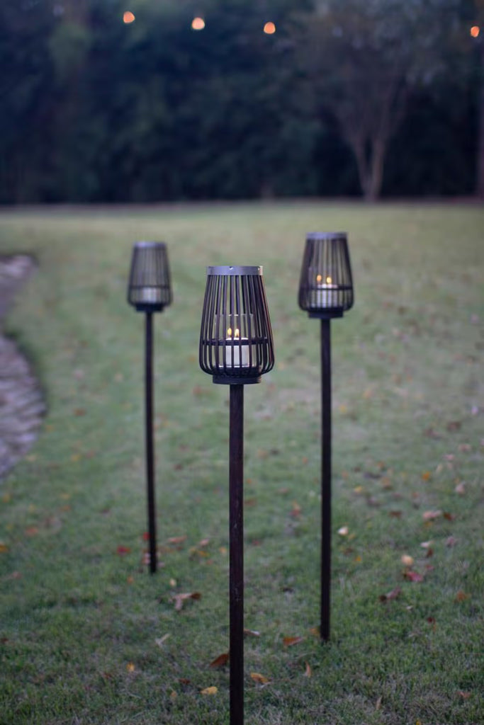 Brown Bamboo Lantern Garden Stake (Set of 4)
