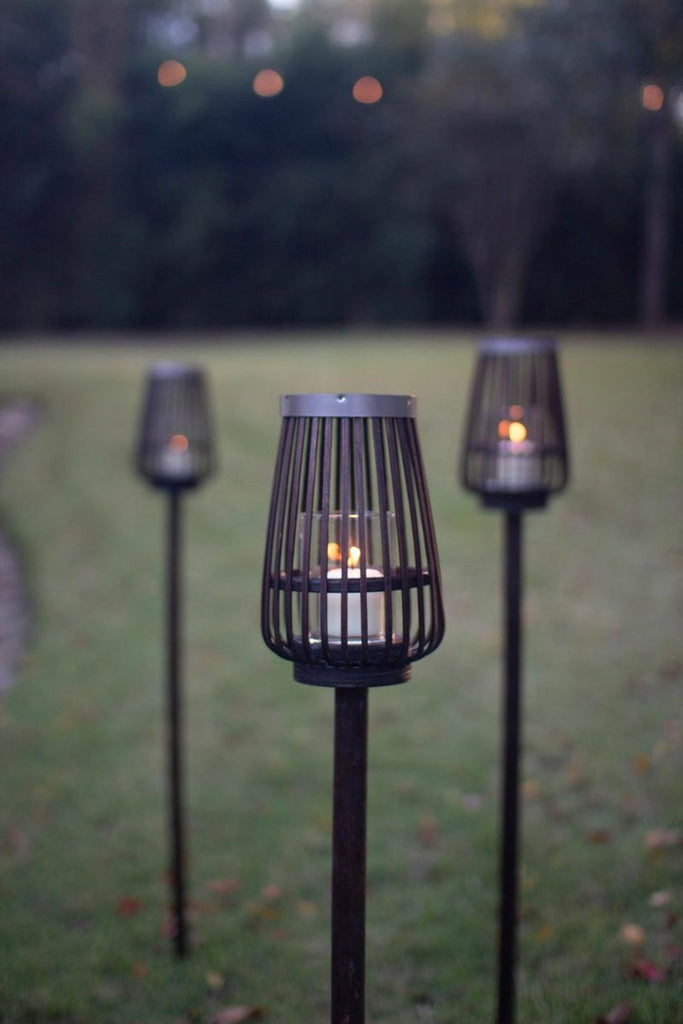Brown Bamboo Lantern Garden Stake (Set of 4)