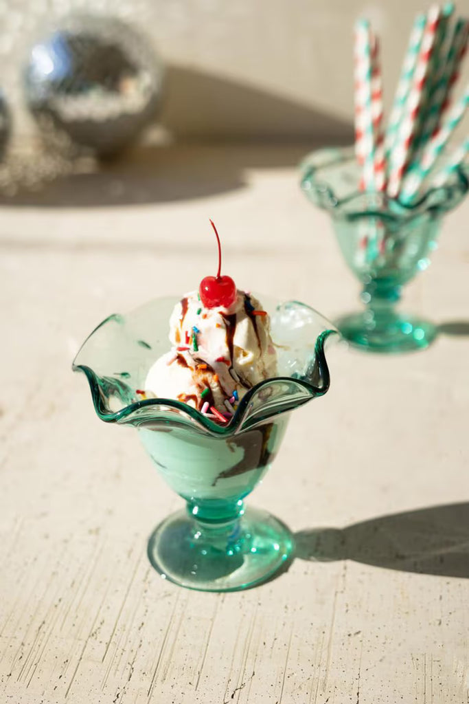 Recycled Glass Ice Cream Dish with Ruffled Edge (Set of 6)