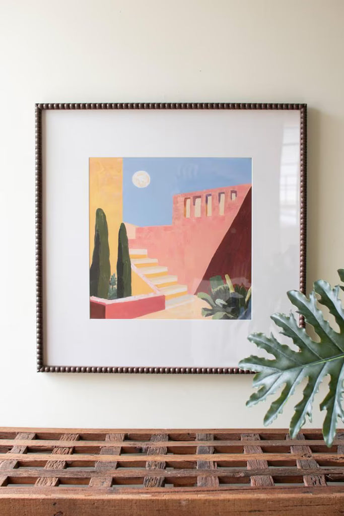 Framed Desert Architecture Painting under Glass