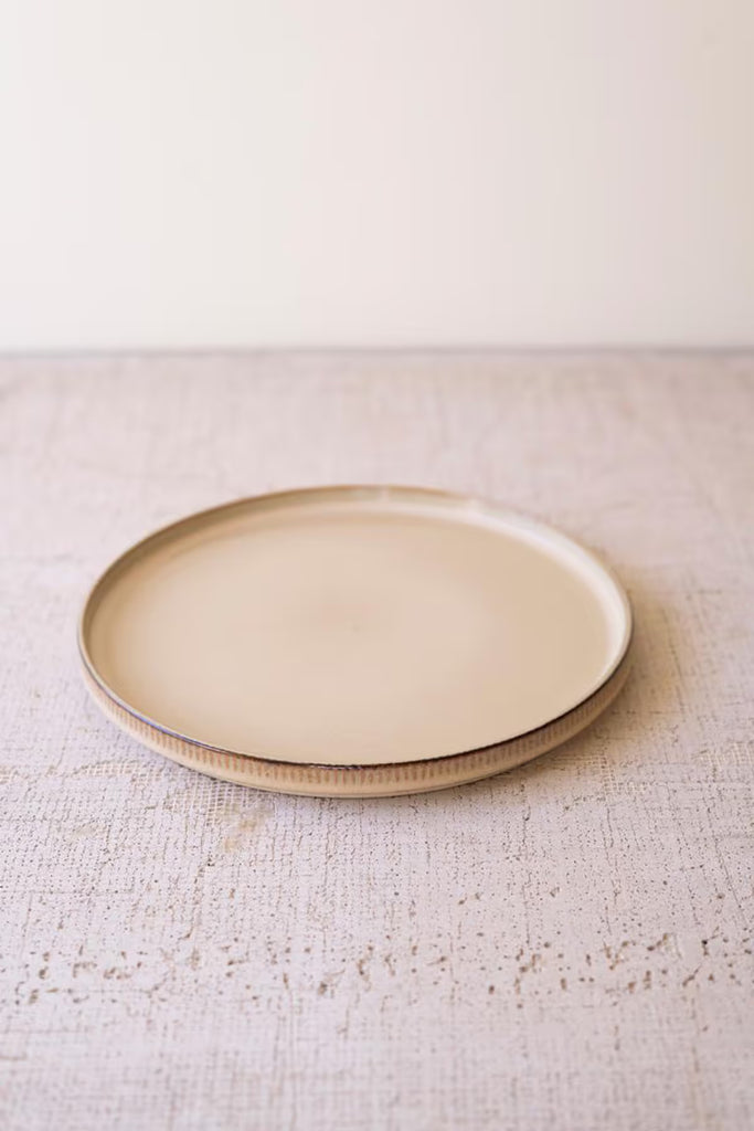 Set of 3 Khaki Ceramic Dinner Plate, Salad Plate and Bowl with Ridges (6 Sets)