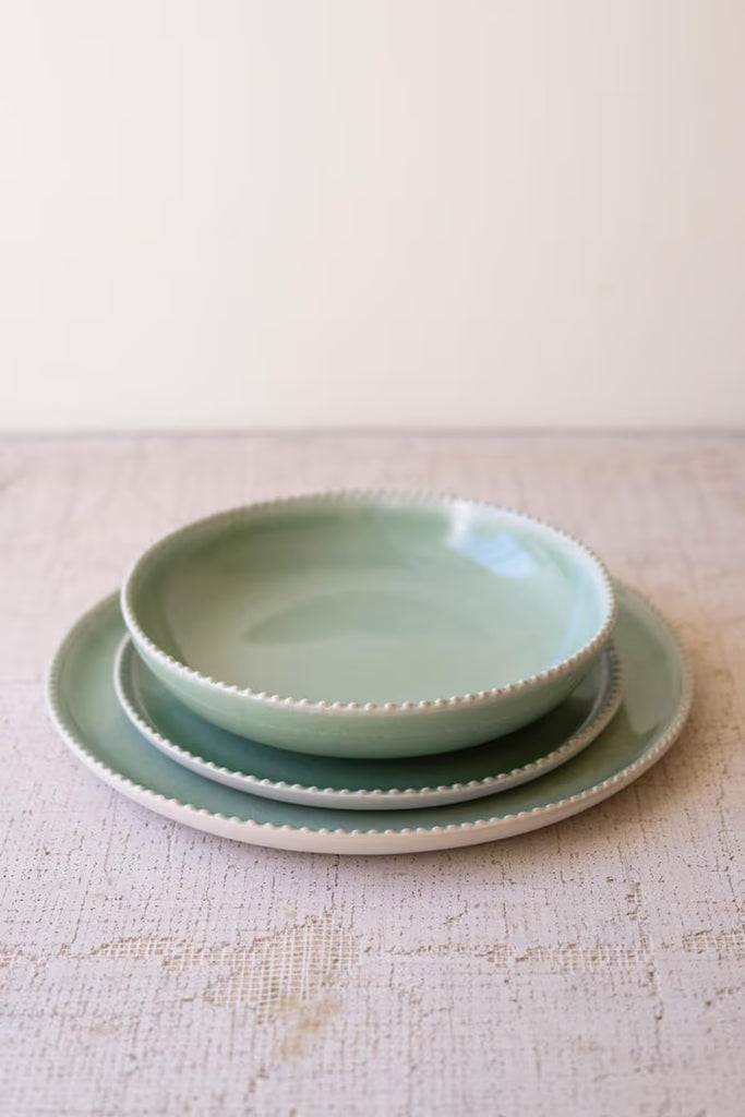 Set of 3 Sea Mist Ceramic Dinner Plate, Salad Plate and Bowl (6 Sets)