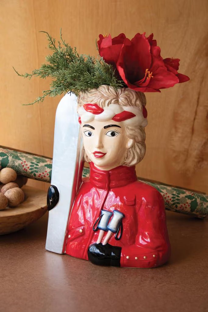 Large Ceramic Snow Skier Woman Vase