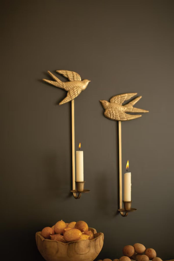 Antique Gold Sparrow Candle Wall Sconces