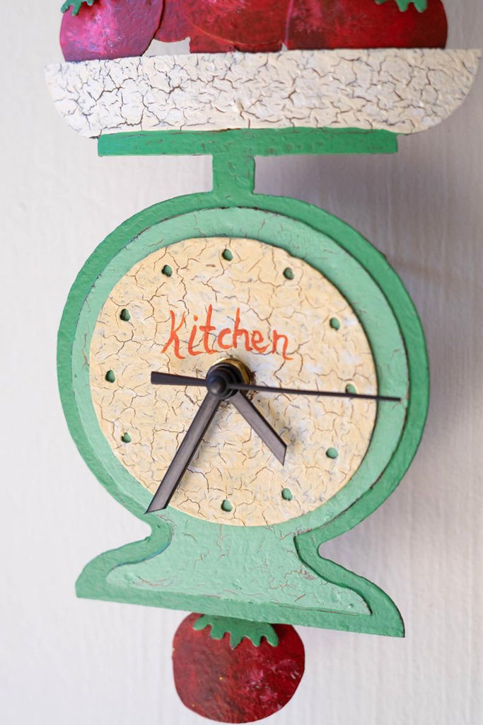 Hand-Painted Tomatoes on Scale Wall Clock with Moving Pendulum