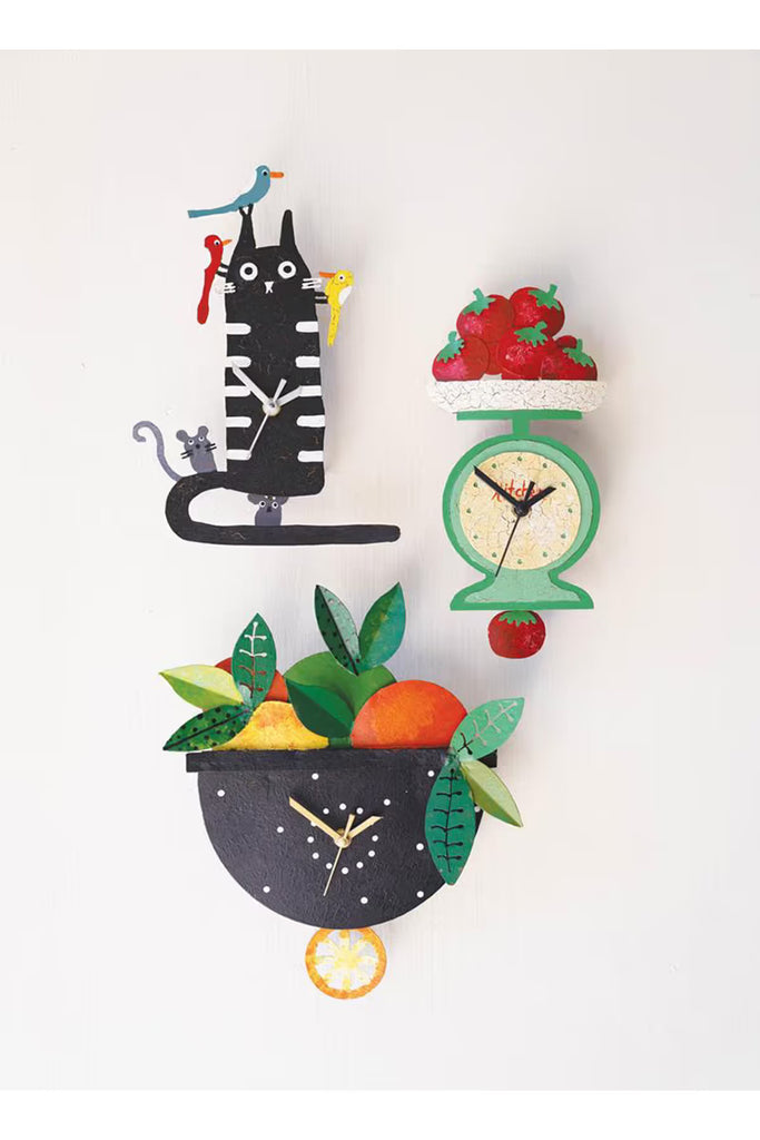 Hand-Painted Fruit Wall Clock with Moving Pendulum