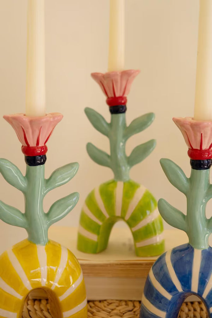 Set of 3 Ceramic Flower Taper Candle Holders