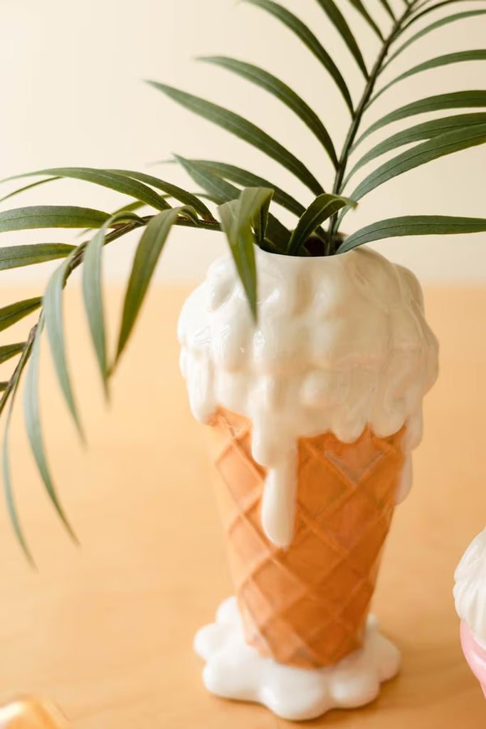 Ceramic Vanilla Ice Cream Cone Vase