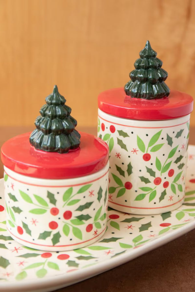Set of 2 Ceramic Christmas Canisters
