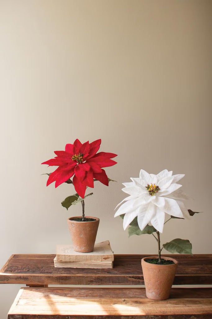 Artificial Poinsettias in a Cement Pot / Red (Set of 4)