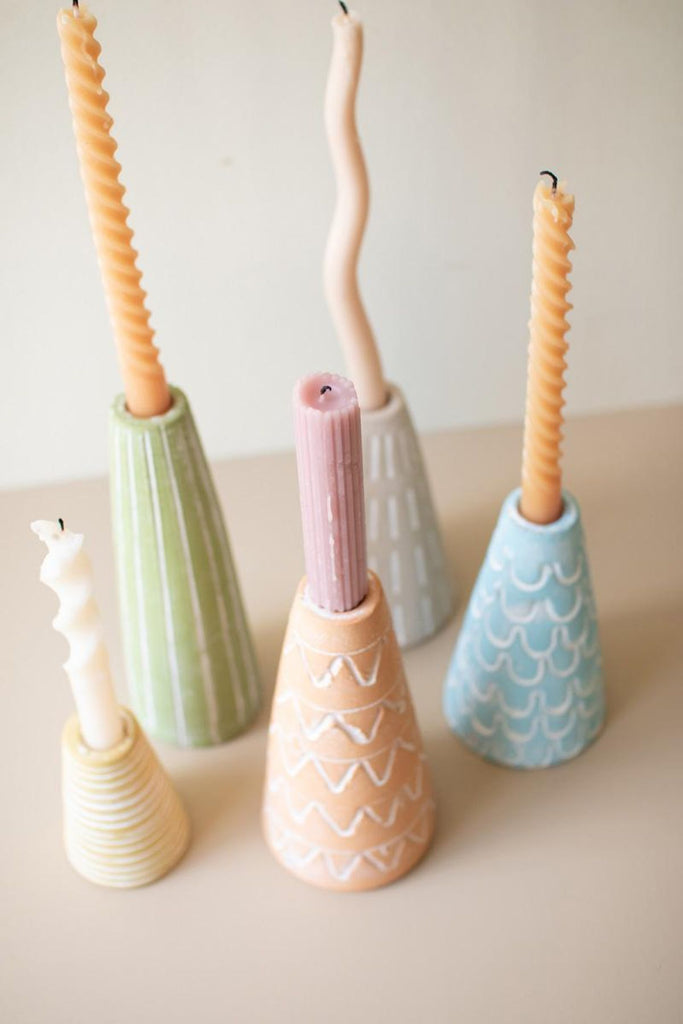 Set of 5 Painted Clay Party Hat Candle Taper Holders