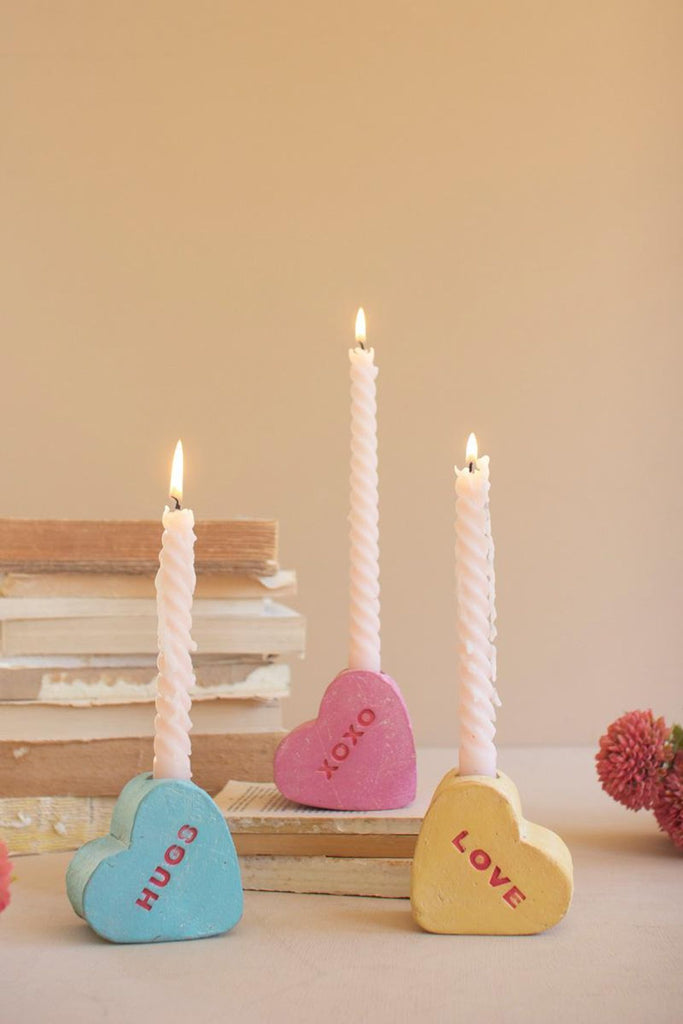 Set of 3 Clay Conversation Heart Candle Holders