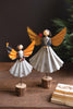 Set of 2 Recycled Metal Angels on Wooden Bases