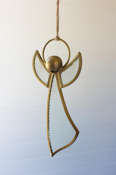 Antique Brass and Glass Angel Christmas Ornament (Set of 4)