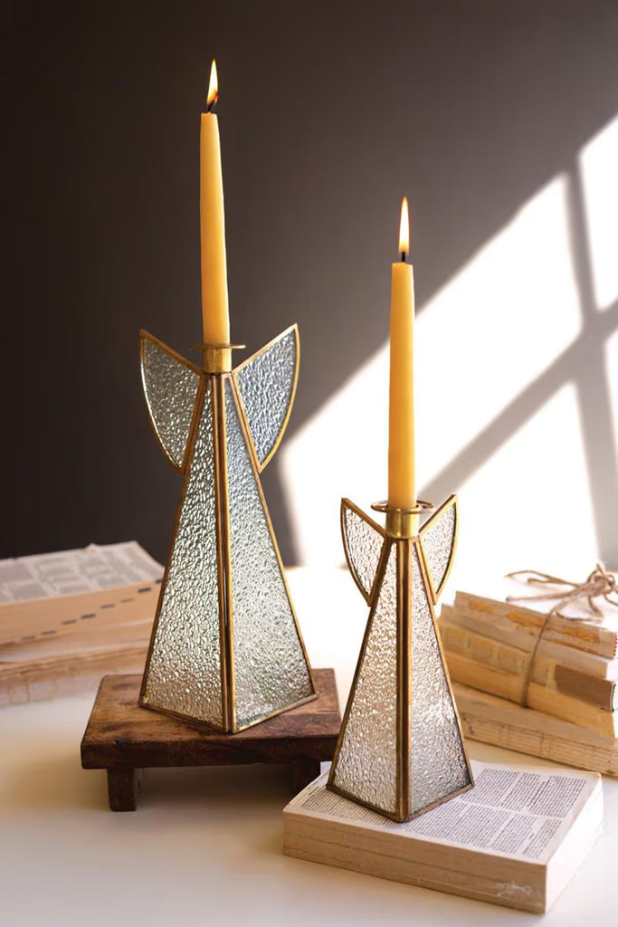 Set of 2 Glass Angel Candleholders