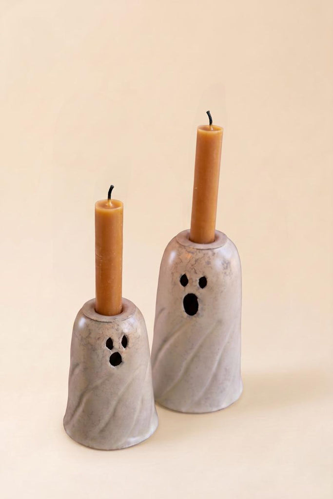 Set of 2 Metal Ghost Taper Candle Holders