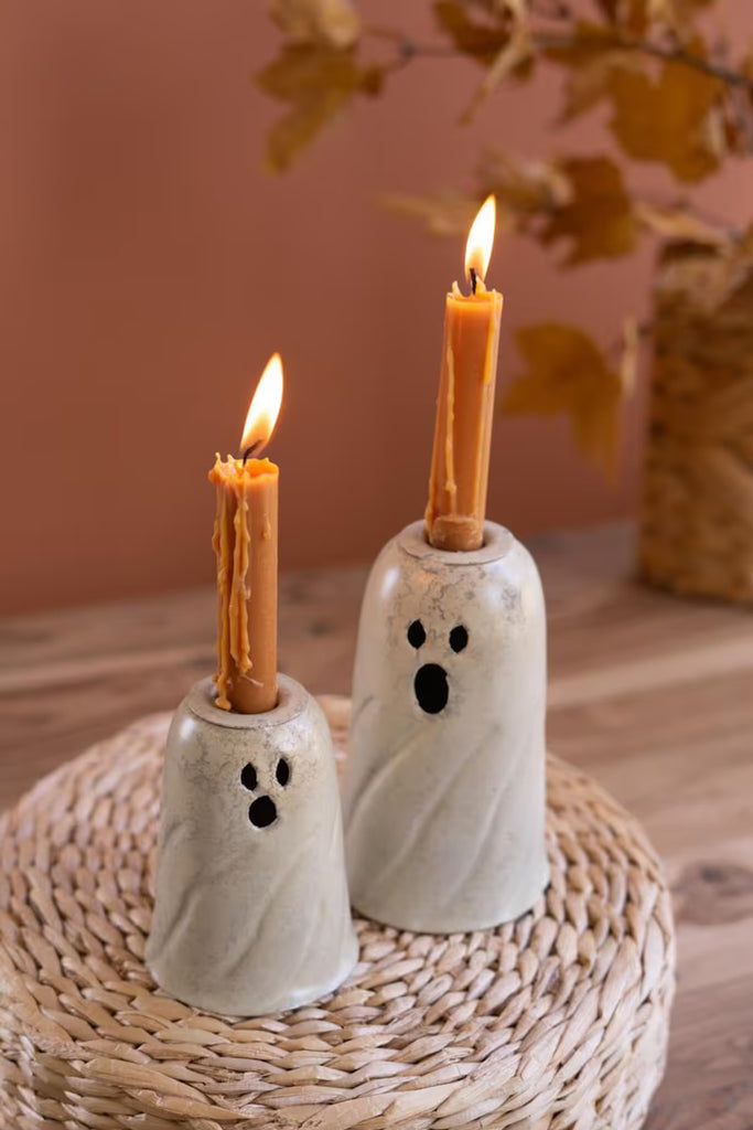 Set of 2 Metal Ghost Taper Candle Holders
