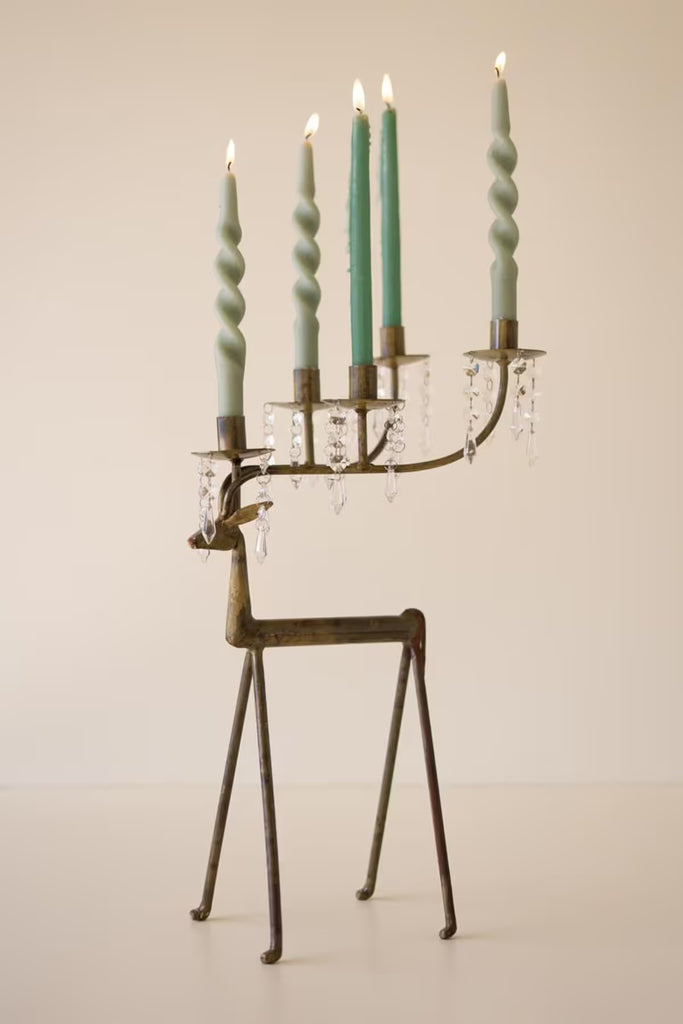 Forged-Iron Deer Candelabra Holder with Gems