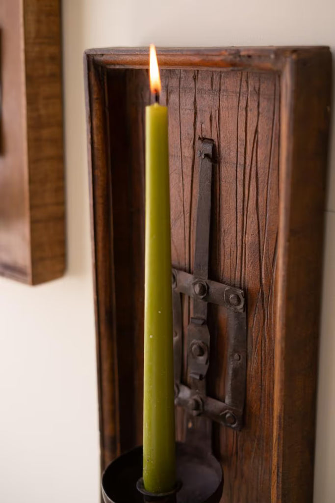 Wooden Wall Sconce with Repurposed Iron Ladle Candle Holder (Set of 2)