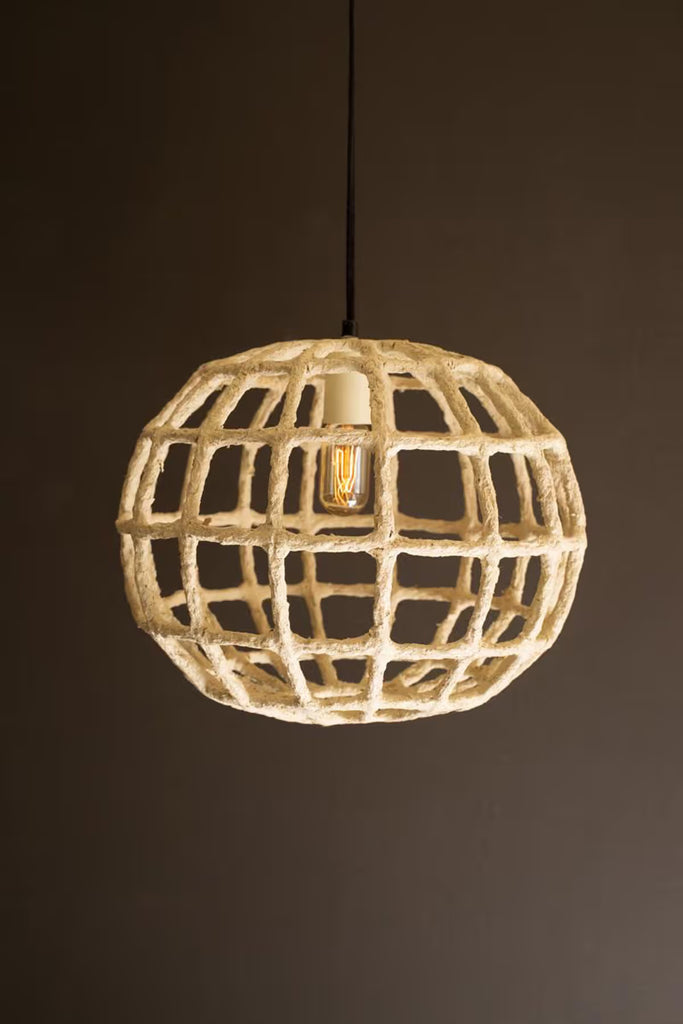 Short Paper Mache Grid Pendant Light