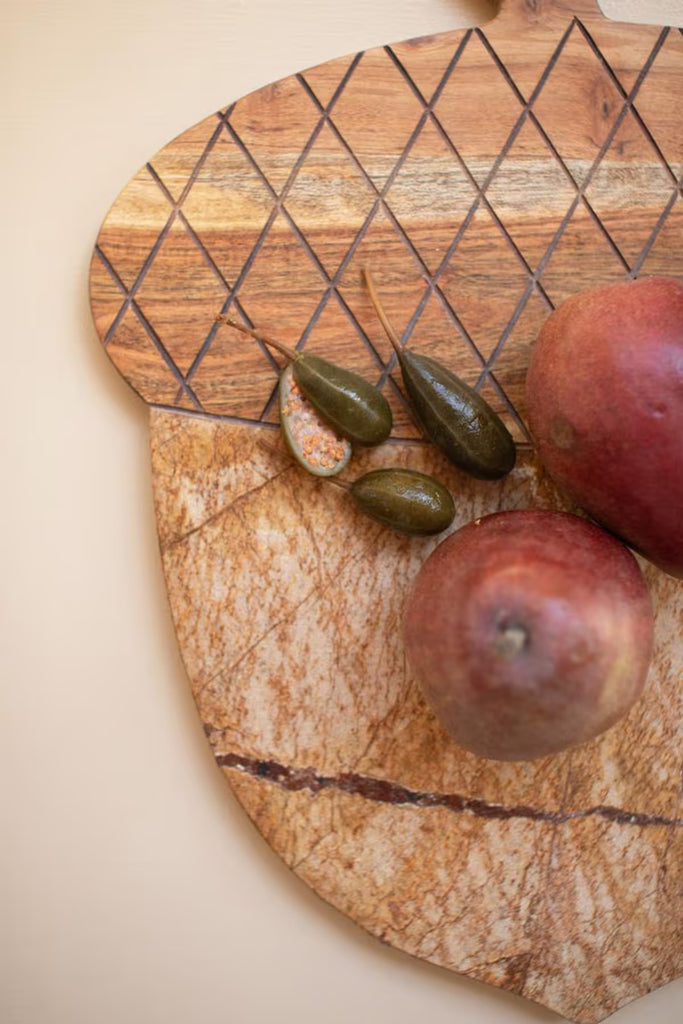 Acacia Wood and Marble Acorn Serving Board