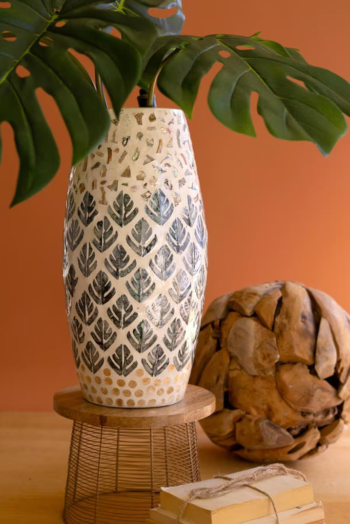 Spun Bamboo Vase with Multi-Color Capiz Shell Detail / #2