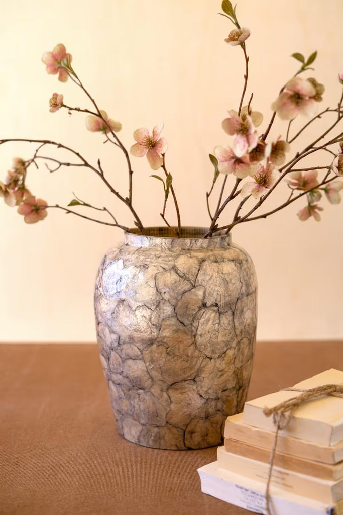 Spun Bamboo Vases with Capiz Shell Detail / Wide