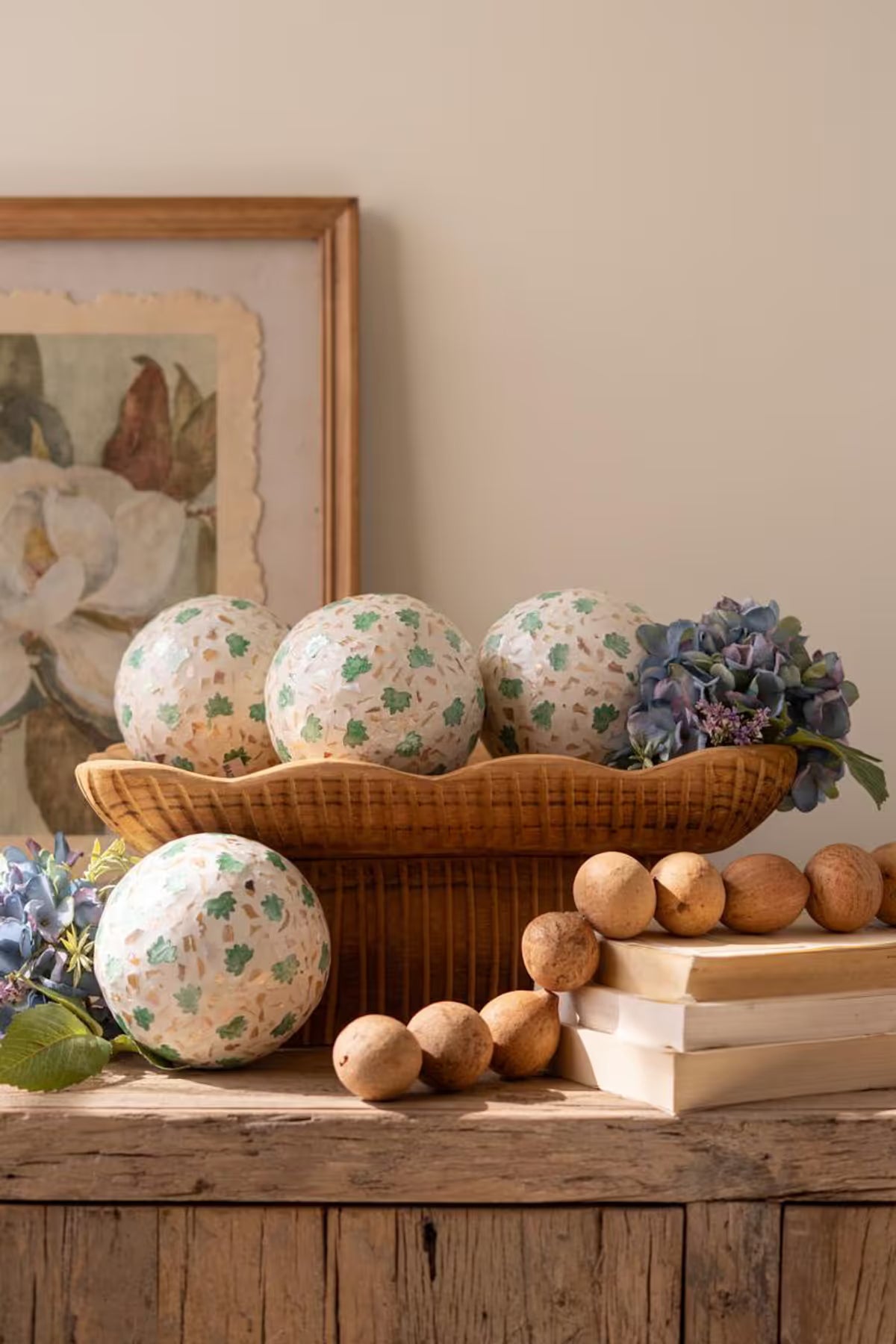 Spun Bamboo Ball with Fan Palm Capiz Shell Detail (Set of 4)