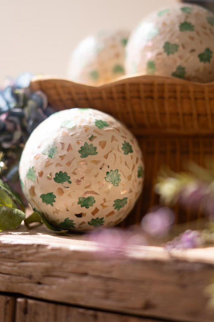 Spun Bamboo Ball with Fan Palm Capiz Shell Detail (Set of 4)