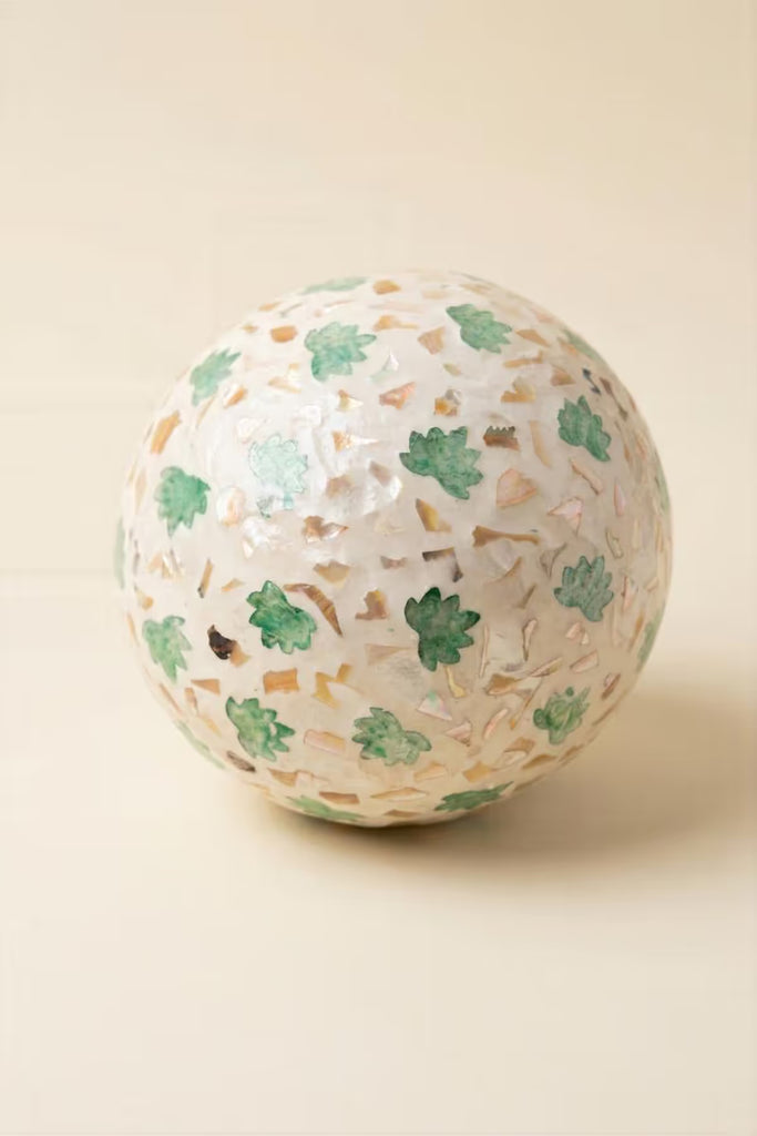 Spun Bamboo Ball with Fan Palm Capiz Shell Detail (Set of 4)