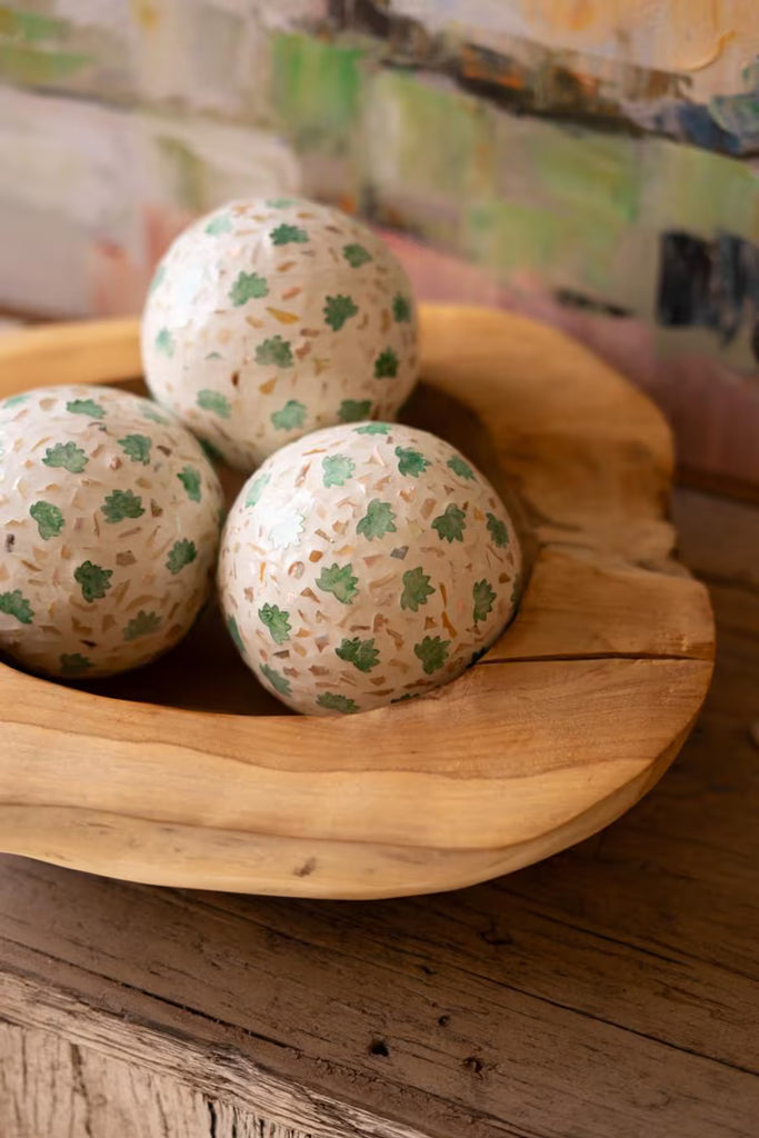 Spun Bamboo Ball with Fan Palm Capiz Shell Detail (Set of 4)