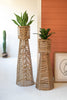 Set Of Two Seagrass And Iron Planter Towers - Hearts Attic 