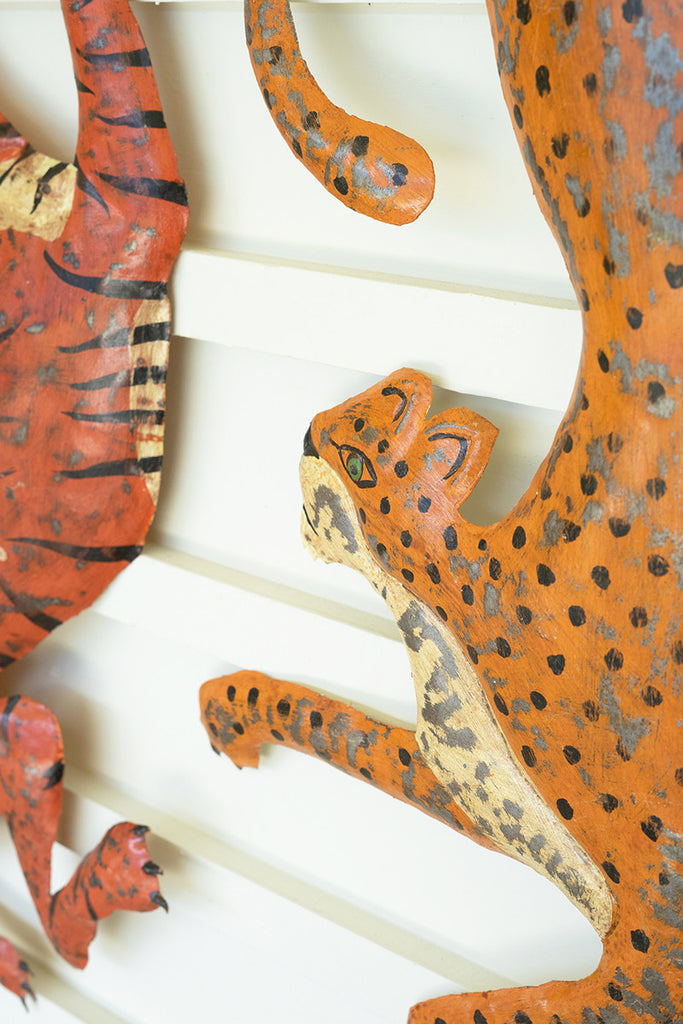 Set Of 2 Hand Hammered Recycled Cheetah And Tiger Wall Hanging - Hearts Attic 