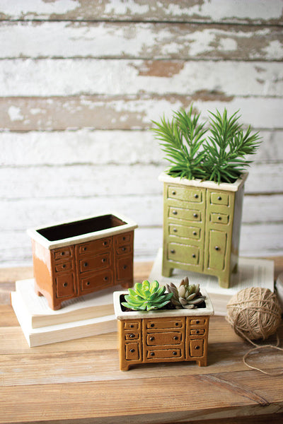 Set Of Three Ceramic Chest Of Drawers Planters - Hearts Attic 