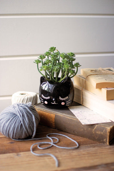 Black Ceramic Cat Planter - Hearts Attic 