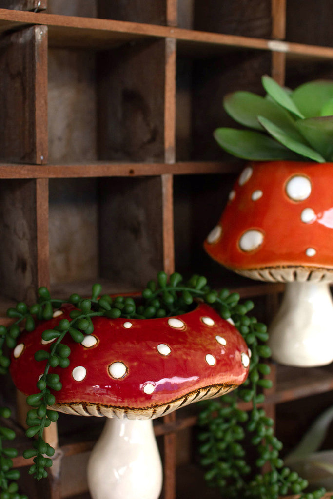 toadstool hanging planter Set of 2 Ceramic Toadstool Wall Planters