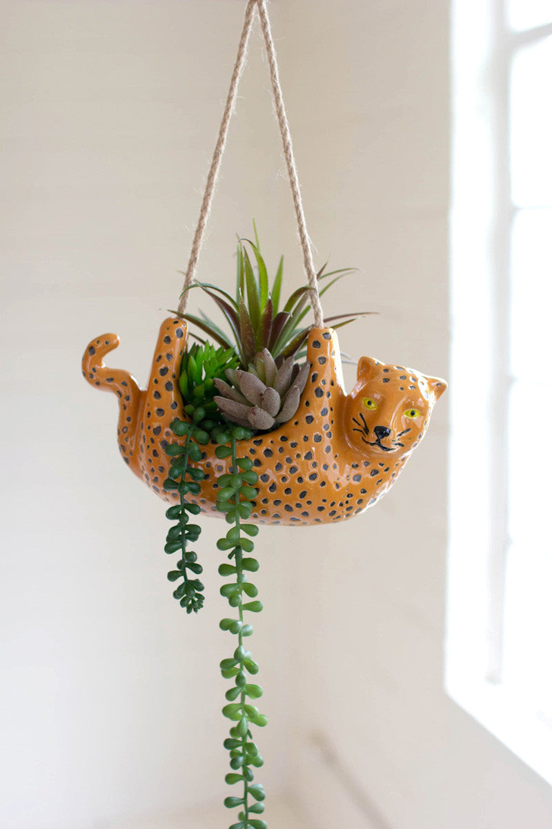 hanging animal planter Ceramic Cheetah Hanging Planter