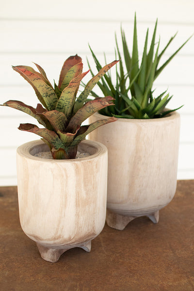 Set Of Two Hand Carved Wooden Planters - Hearts Attic 