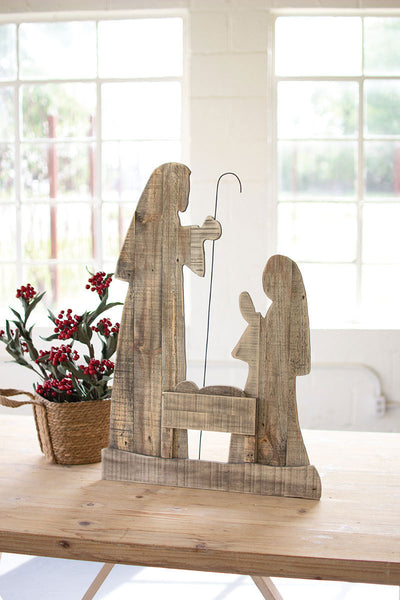 30" Tall Wooden Nativity With Stand - Hearts Attic 