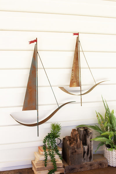 Set Of 2 Painted Metal Sailboat Wall Hangings - Hearts Attic 