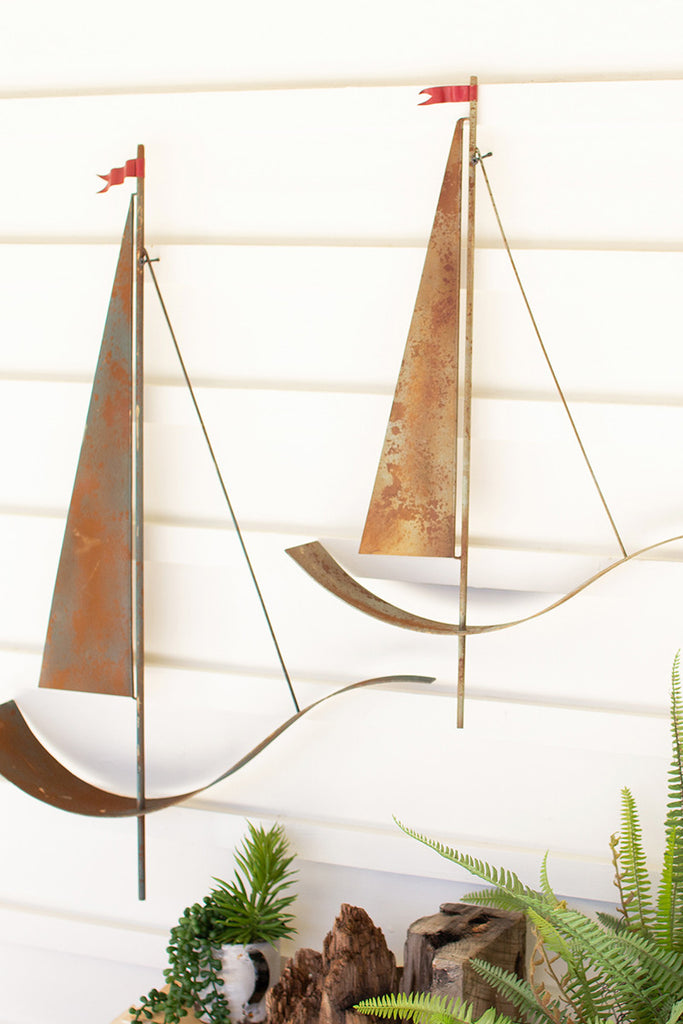 Set Of 2 Painted Metal Sailboat Wall Hangings - Hearts Attic 