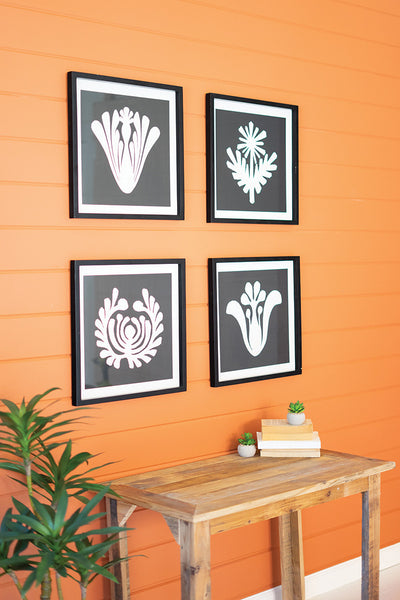 Set Of 4 Framed Black & White Graphic Prints Under Glass - Hearts Attic 