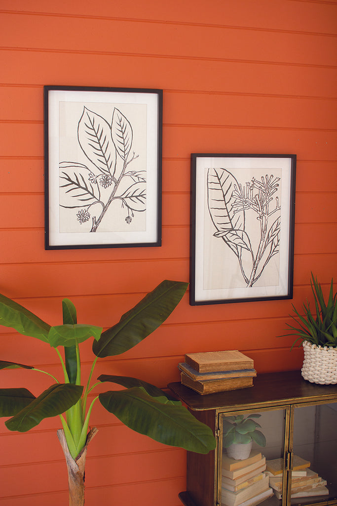 Set Of 2 Framed Black Leaves Prints Under Glass - Hearts Attic 