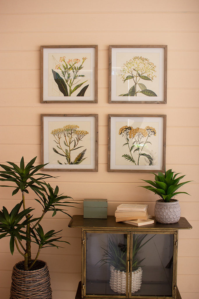 Set Of Four Framed Flower Prints Under Glass #1 - Hearts Attic 