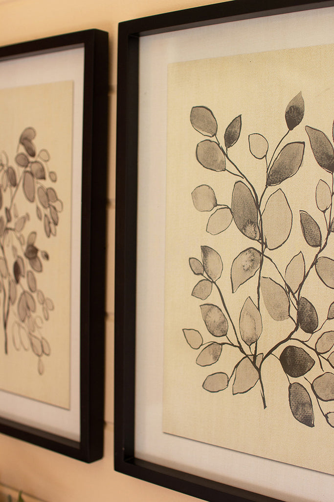 Set Of Two Framed Black Leaves Prints Under Glass - Hearts Attic 